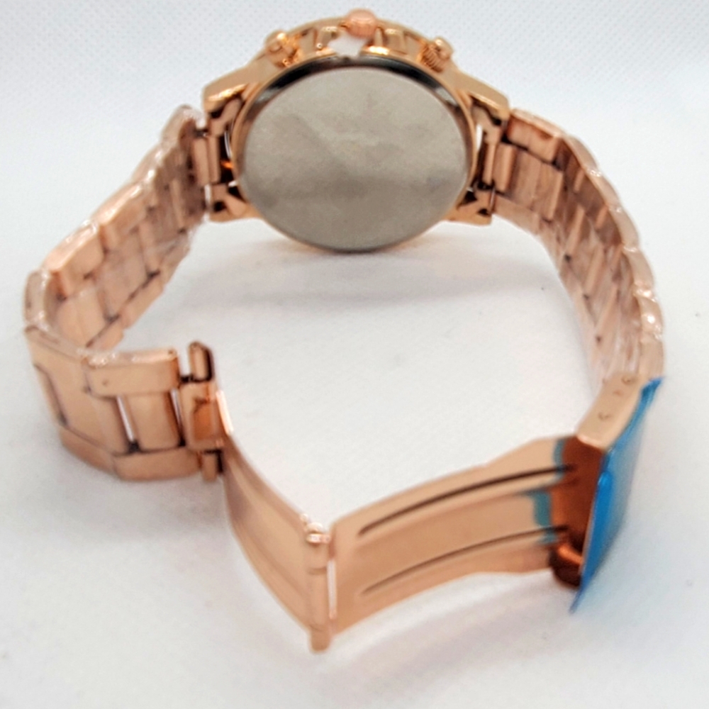 NWOT Dgjud Men's Quartz Watch-In Rose Gold with Crystal Bezel And White Face - Picture 3 of 7